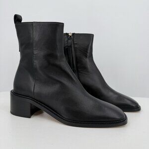 Everlane The City Boot in Black Leather sz 8.5 Women's Side Zip Block Heel Ankle